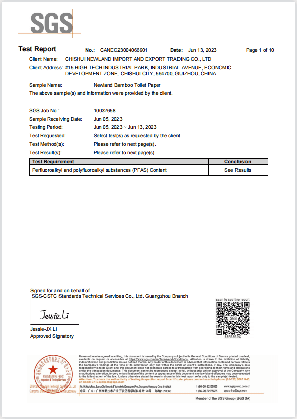 PFAS Test of Newland Bamboo