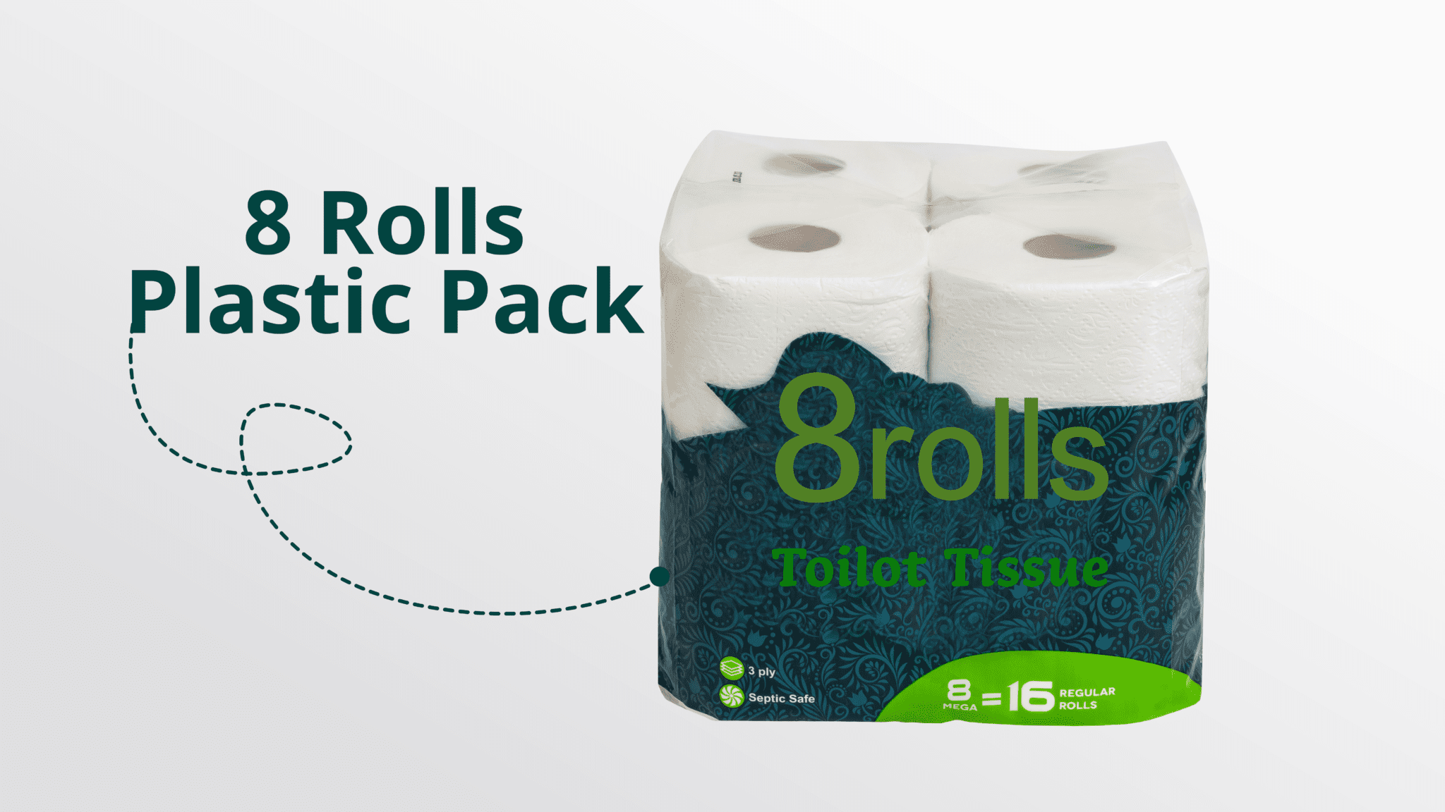 8 rolls plastic pack toilet paper