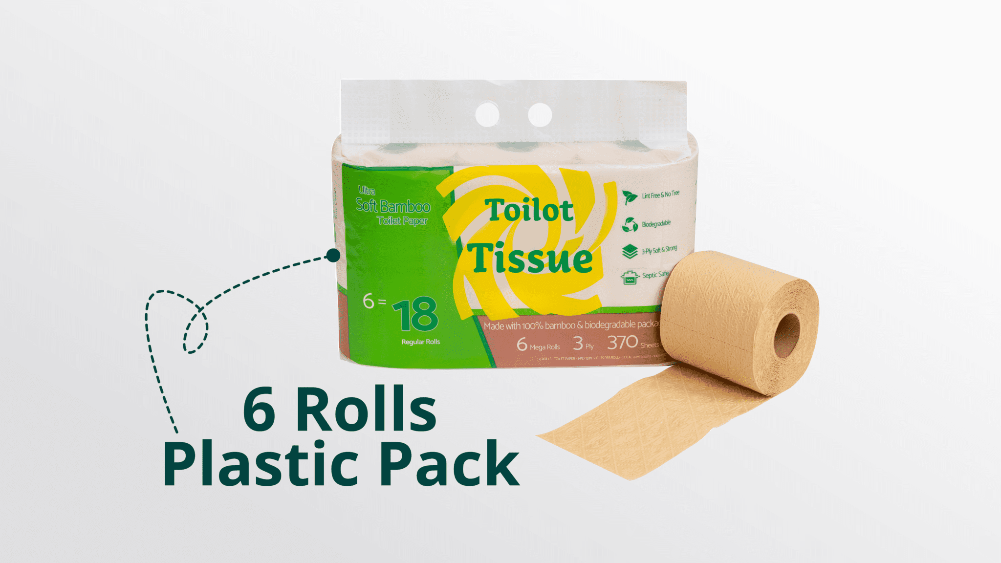 6 rolls plastic pack toilet paper